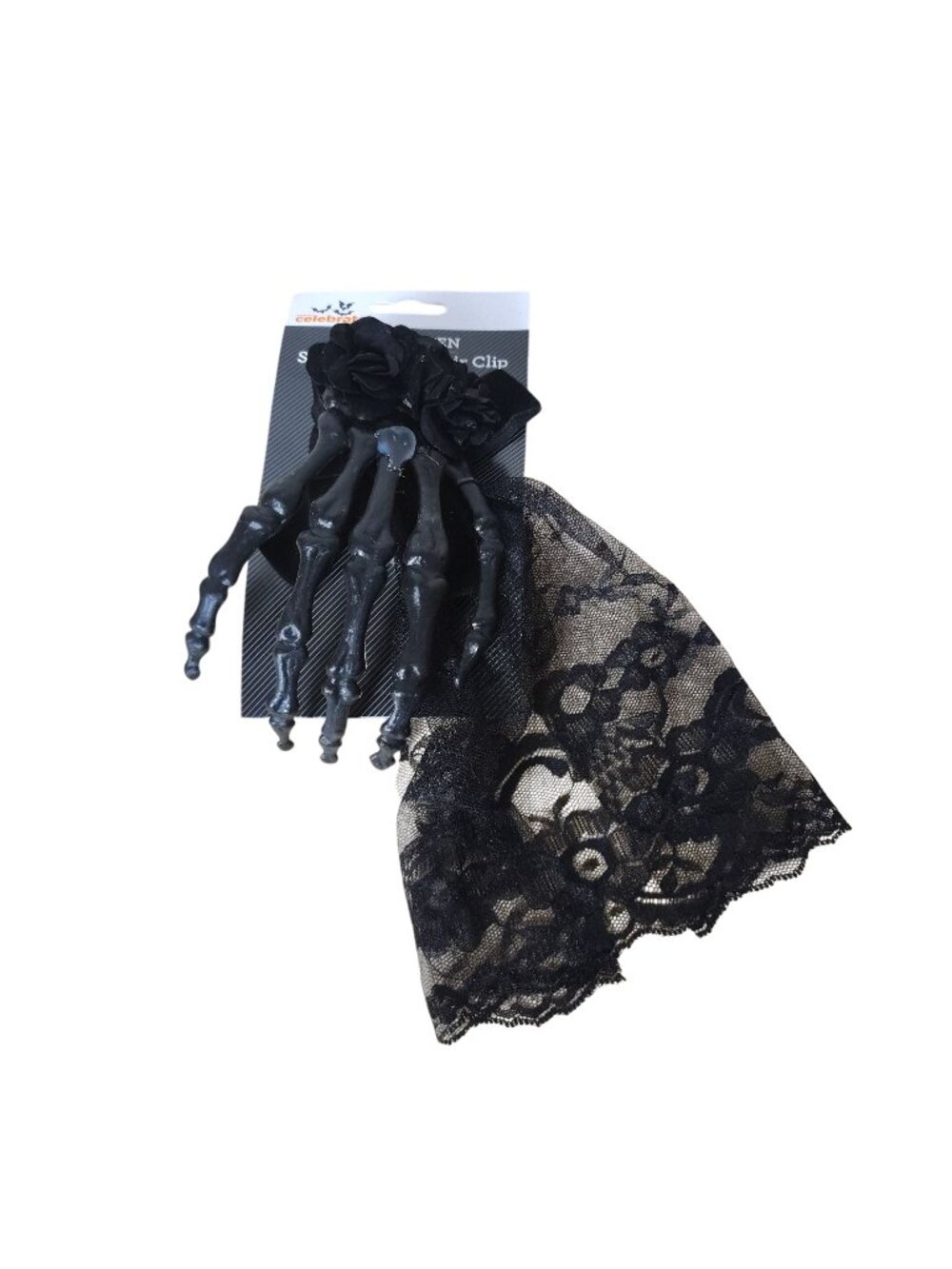 Celebrate Halloween Skeleton Hand Black Rose Lace Hair Clip Fascinator New
